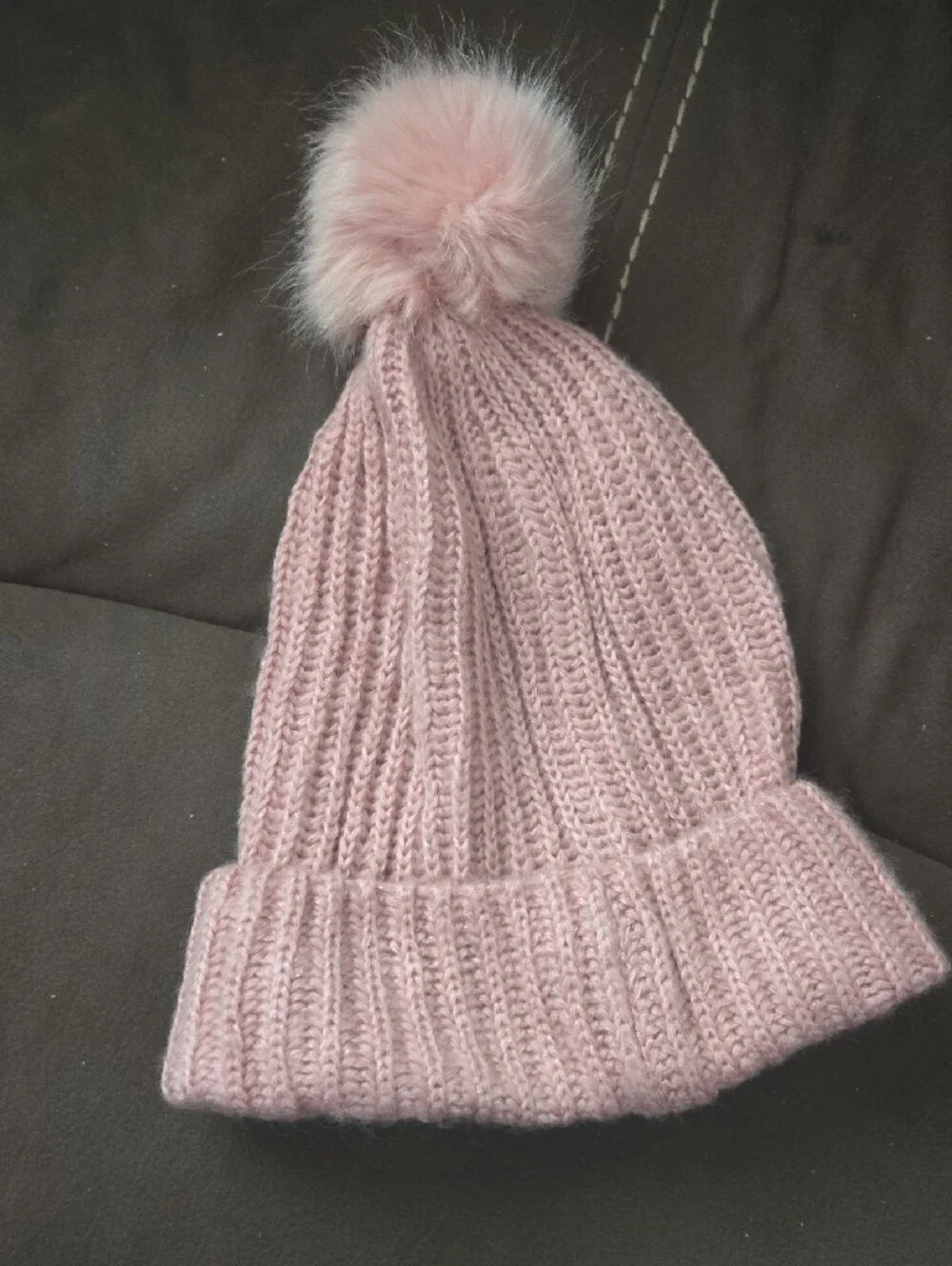 Victoria's Secret Kids Pink Ribbed Beanie with Rhinestone Star Accents